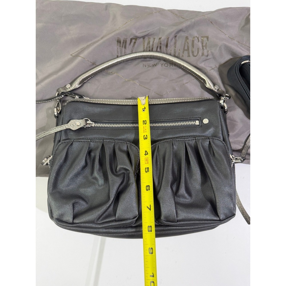 MZ Wallace Set Metallic Graphite Luster Bailey Satchel Crossbody + Makeup Bag - Picture 13 of 16
